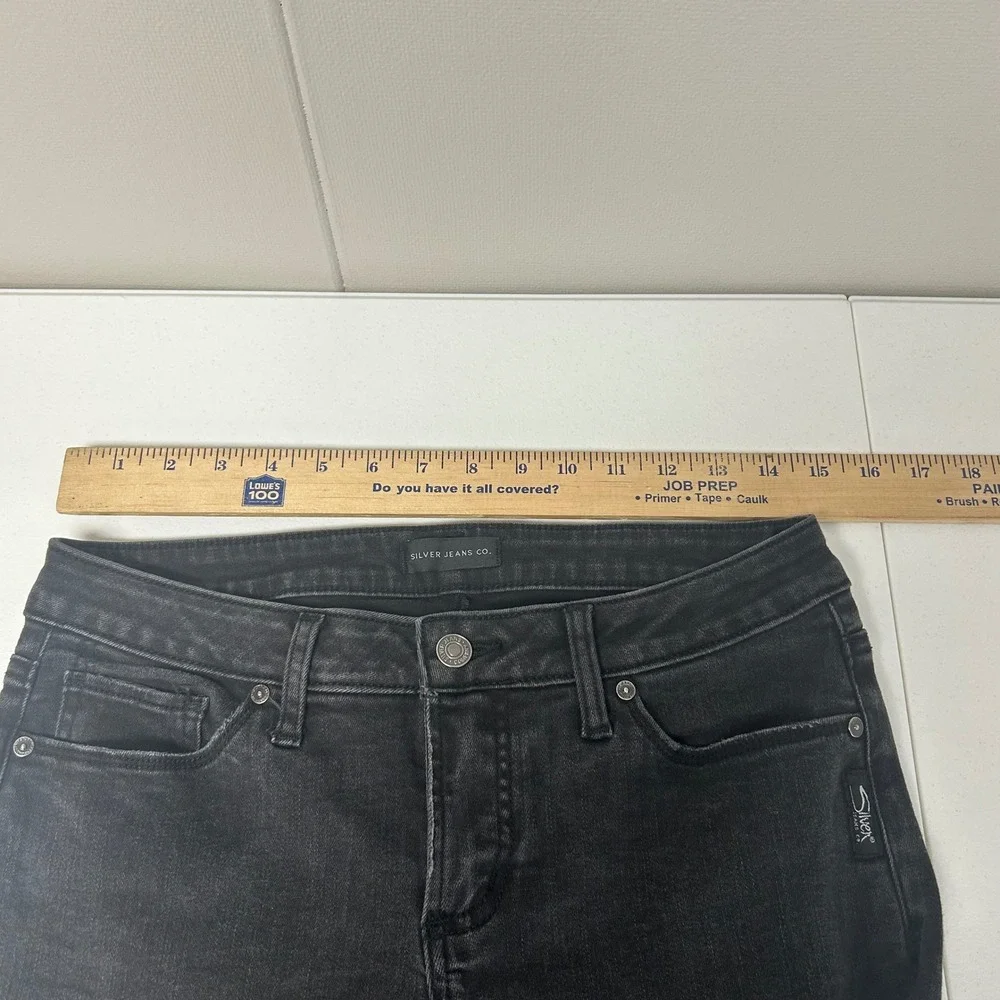 Silver Jeans Co Tuesday Skinny Womens 29 Black Frayed Raw Hem Low Rise Denim